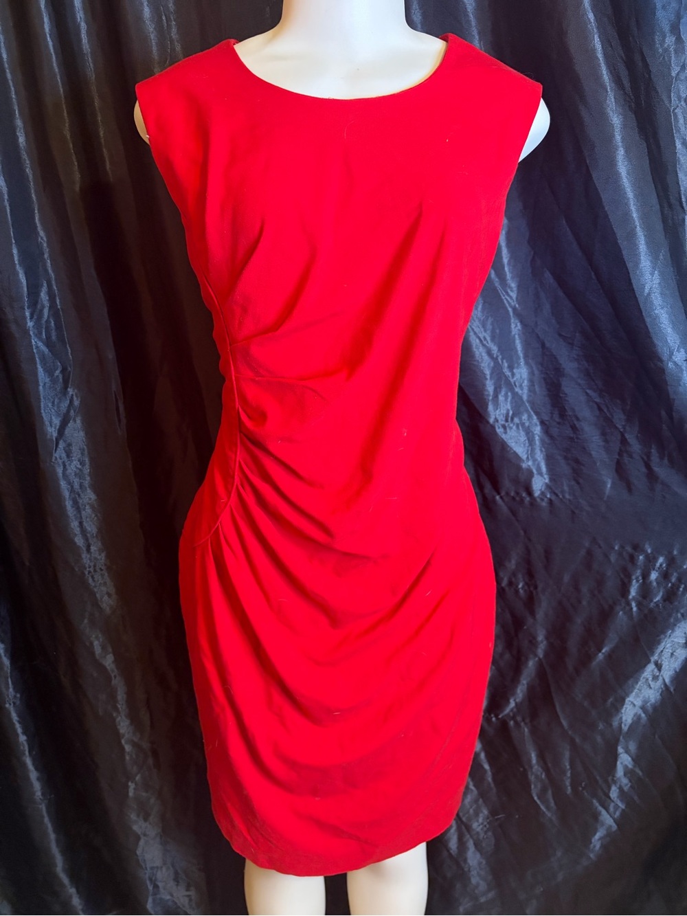 Calvin Klein Red Sleeveless Ruched Sheath Dress